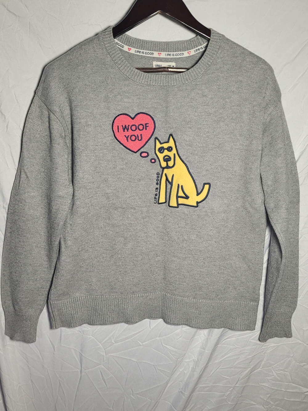Life is Good Women's Gray 'I Woof You' Crewneck Sweater